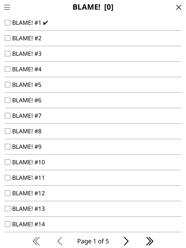 Chapter list with status glyphs