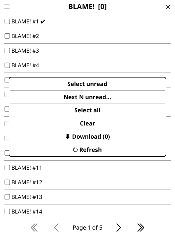 The actions popup