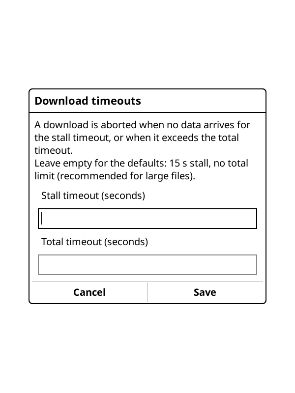 The download timeouts dialog